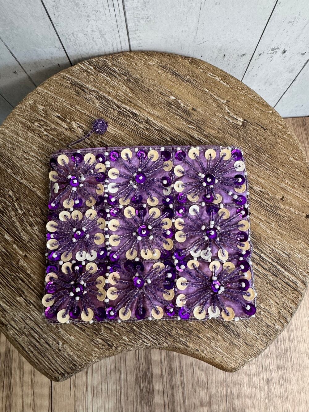 Coin Purse Purple Sparkly beaded Sequin Coin Purse Wallet Purple Accessory